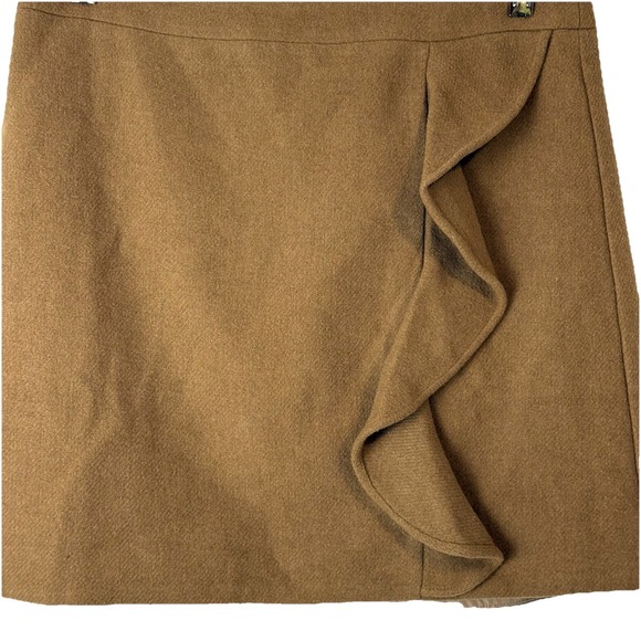J Crew Mercantile Women's Brown Mini Skirt Ruffle Wool Blend Preppy Sz 10 - Picture 2 of 9